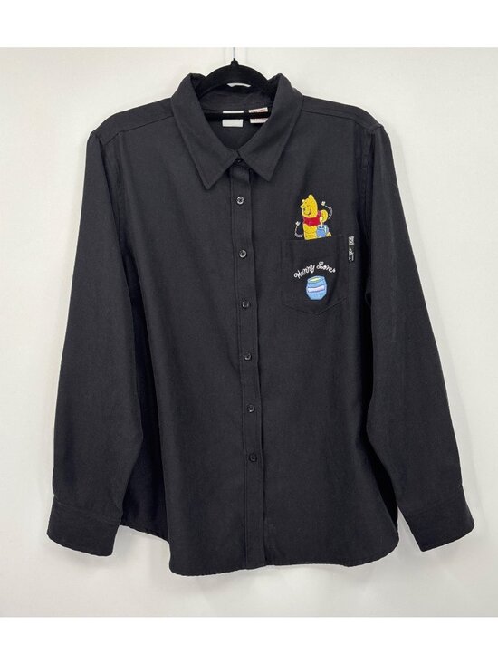 Disney Tops - Disney Embroidered Winnie the Pooh Long Sleeve Button Up Shirt Black X-Large